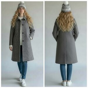 Eddie Bauer Vintage Wool Blend Tailored City Coat Tweed Neutral Medium  F294